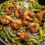 Asparagus-Spinach Pesto Pasta with Blackened Shrimp Recipe