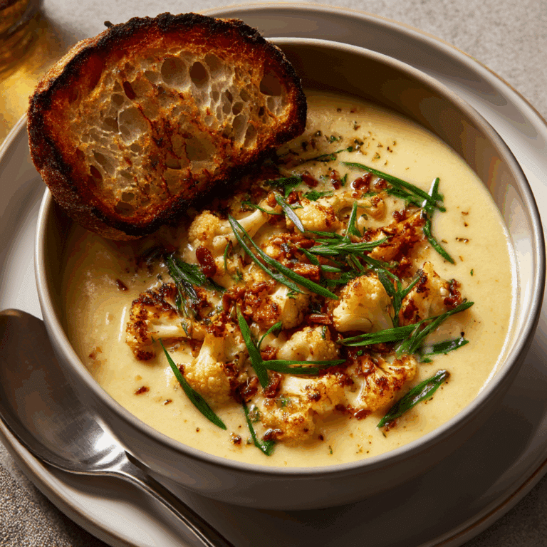 Roasted Garlic Cheddar Cauliflower Soup Recipe