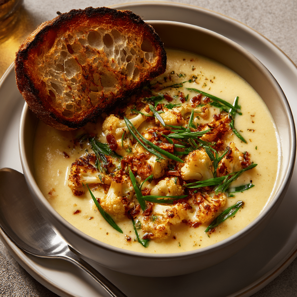 Roasted Garlic Cheddar Cauliflower Soup Recipe