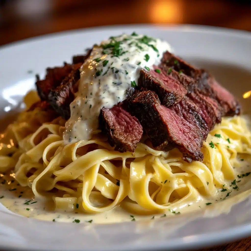 Savory Steak Gorgonzola Alfredo with Creamy Parmesan Sauce Recipe - Recipe Image