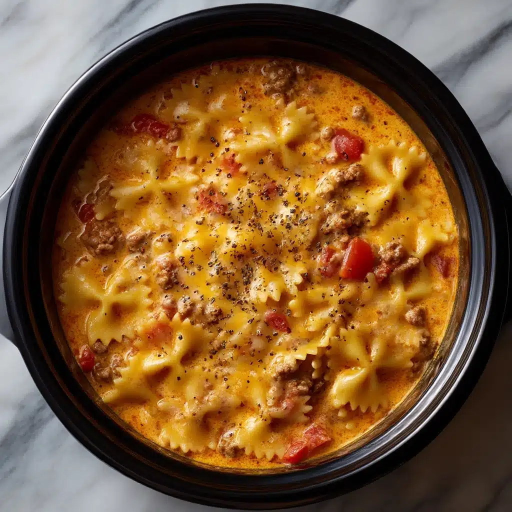 Easy Crockpot Dinner Pot Beef and Bowtie Pasta Recipe - Recipe Image
