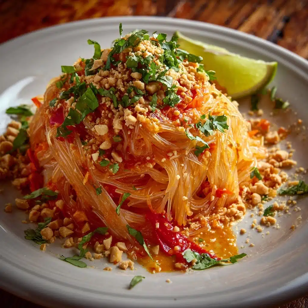 Rainbow Vegetarian Pad Thai with Peanuts and Basil Recipe