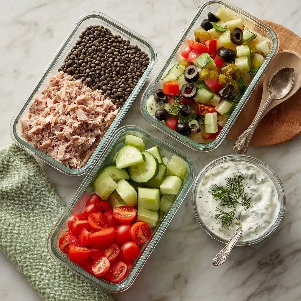 Lentil Greek Salad with Dill Sauce Recipe