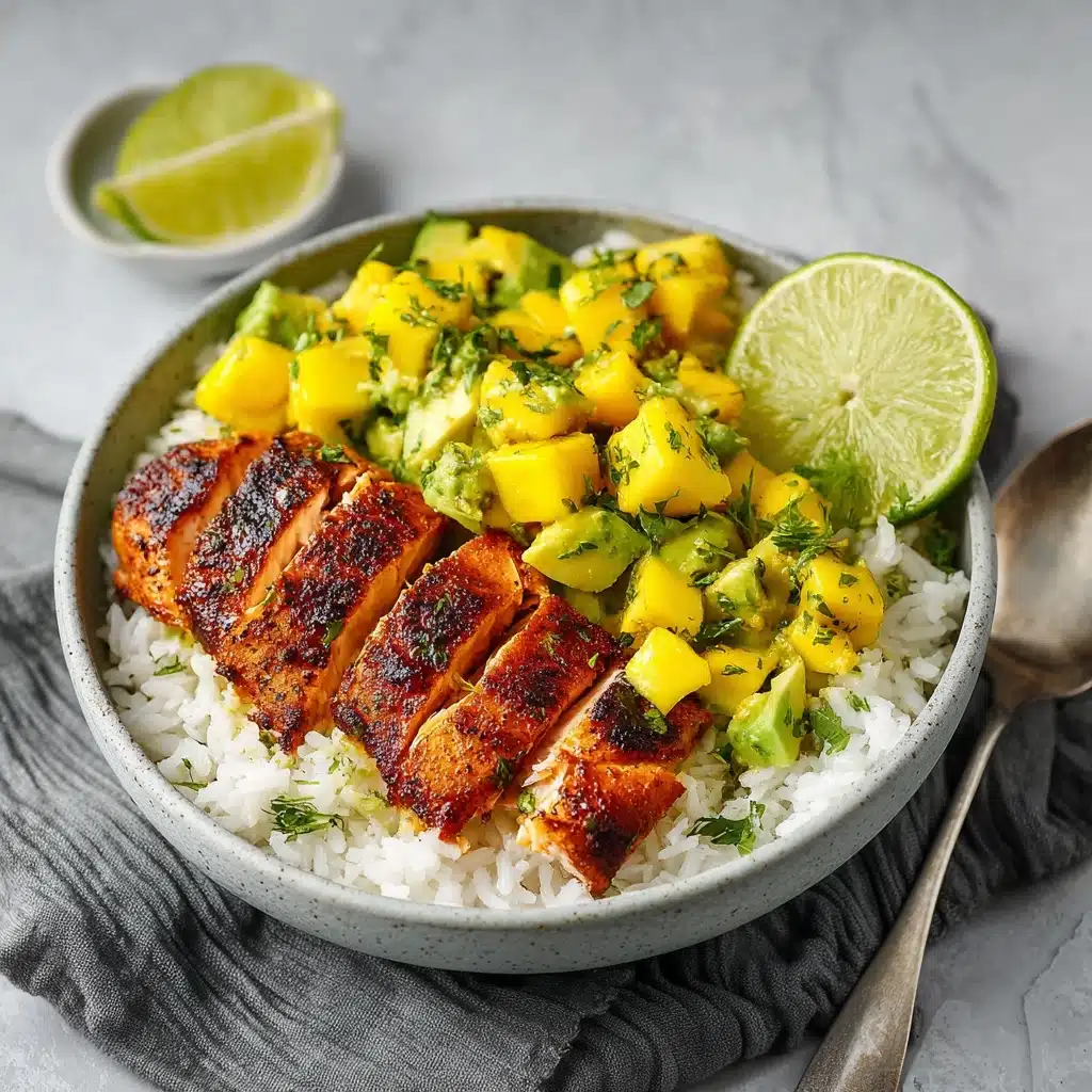BBQ Salmon Bowls with Mango Avocado Salsa Recipe - Recipe Image