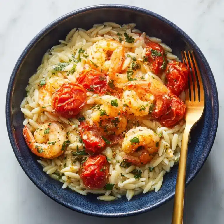 Garlic Shrimp and Tomatoes with Parmesan Orzo Recipe
