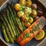 Spring Salmon with Creamed Leeks, Potatoes, and Asparagus Recipe