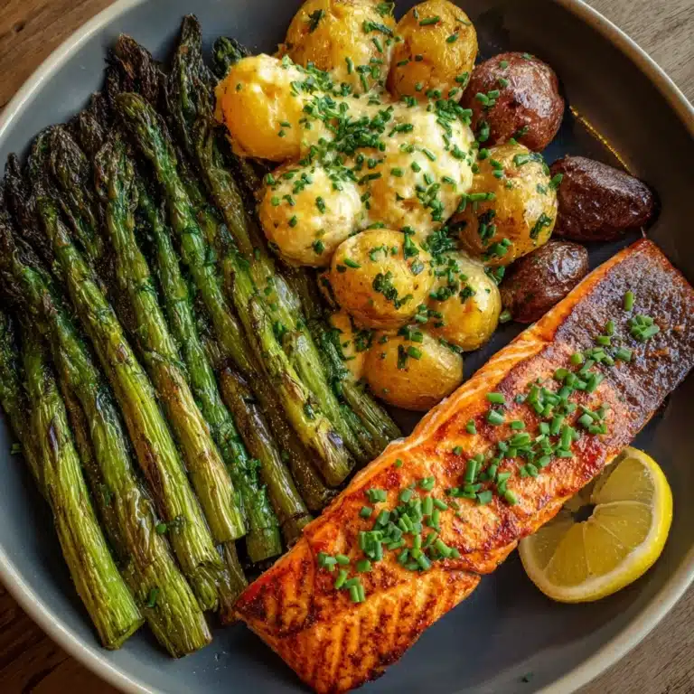 Spring Salmon with Creamed Leeks, Potatoes, and Asparagus Recipe