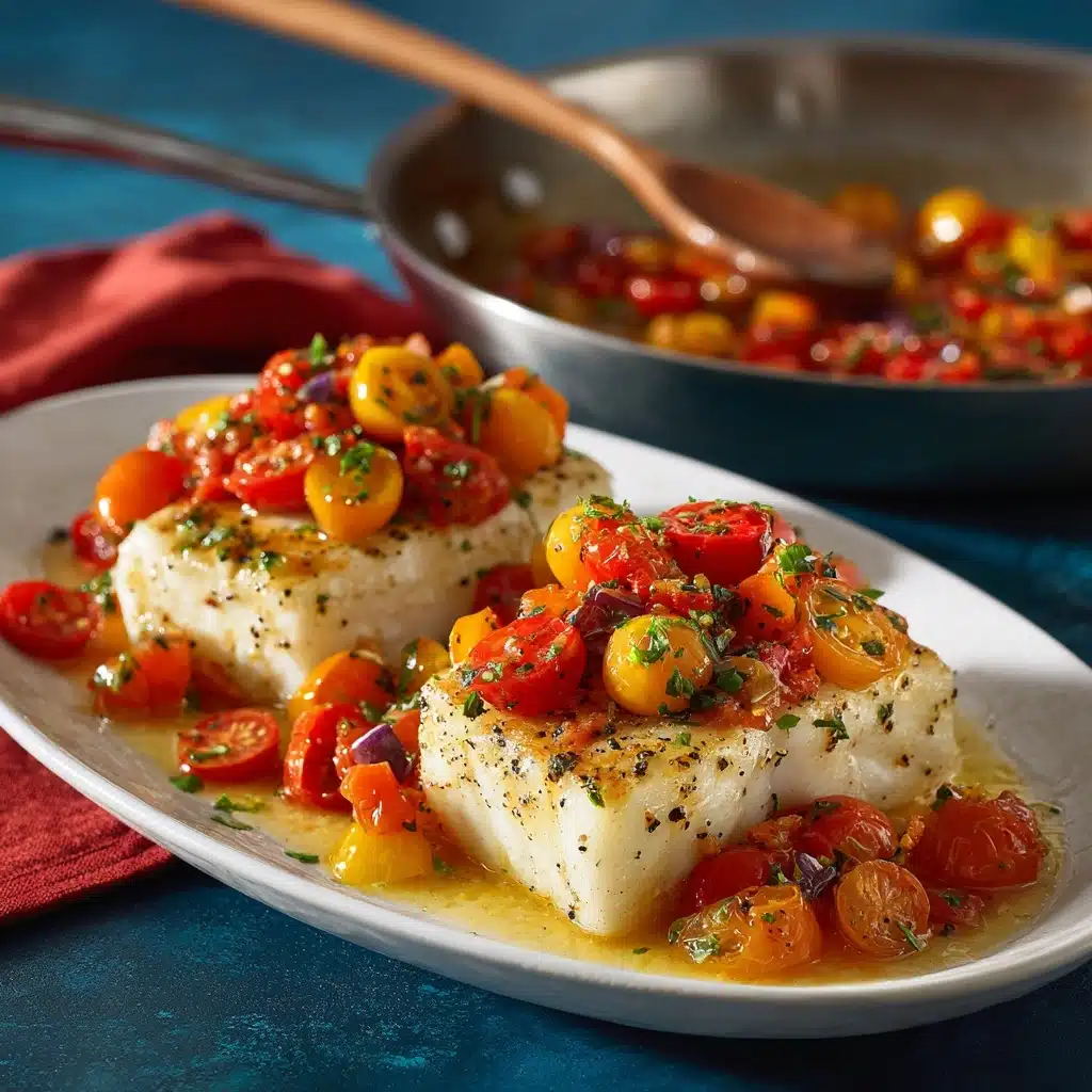 Pan-Seared Halibut with Cherry Tomatoes & Basil Recipe - Recipe Image