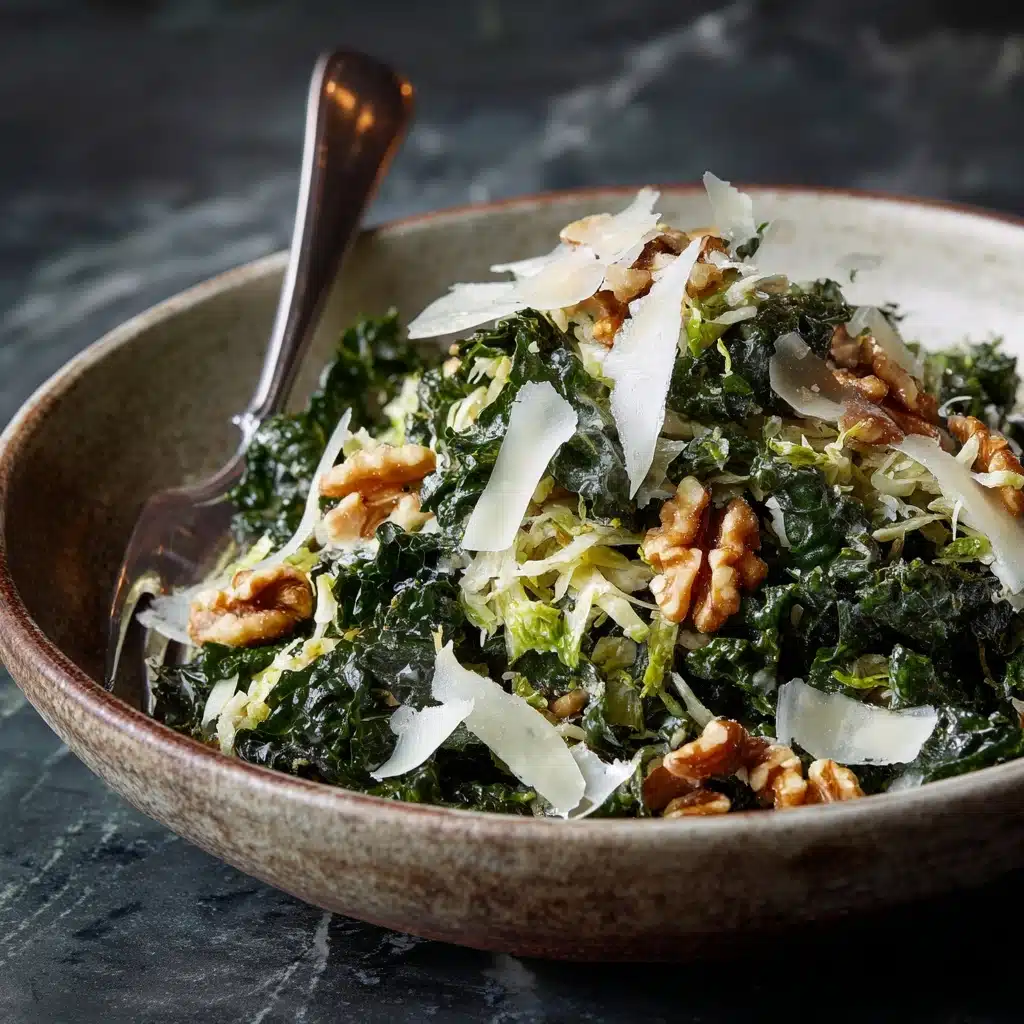 Kale & Brussels Sprout Salad with Walnuts, Parmesan & Lemon-Mustard Dressing Recipe - Recipe Image