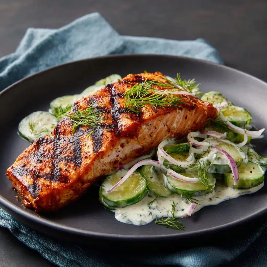 Grilled Salmon with Creamy Cucumber-Dill Salad Recipe