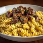 Cheesy Steak Bites and Rotini Pasta Recipe