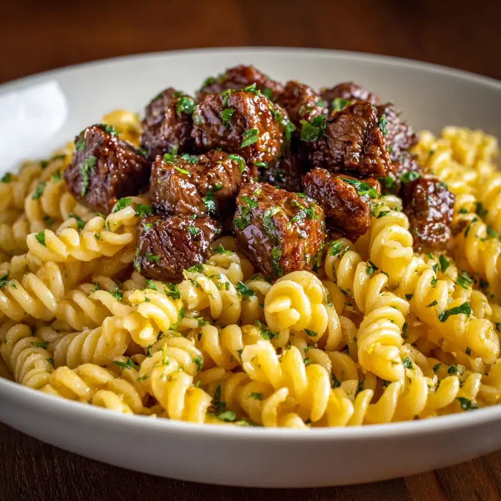Cheesy Steak Bites and Rotini Pasta Recipe