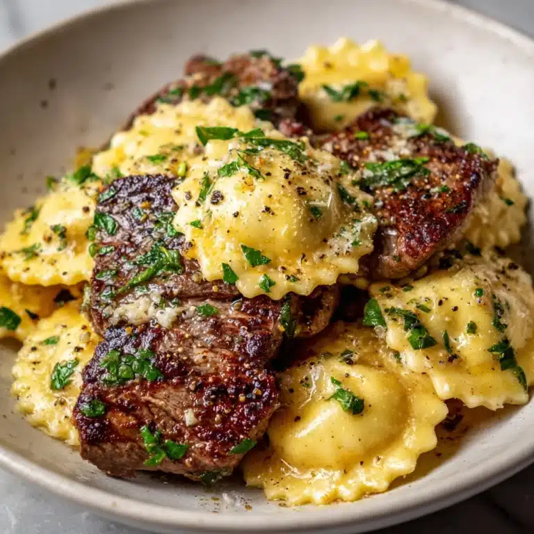 One-Skillet Garlic Butter Steak & Cheese Ravioli Recipe