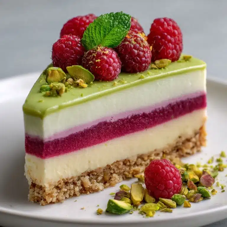 Elegant Pistachio Raspberry Crunch Cheesecake Recipe