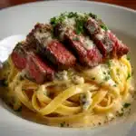 Savory Steak Gorgonzola Alfredo with Creamy Parmesan Sauce Recipe