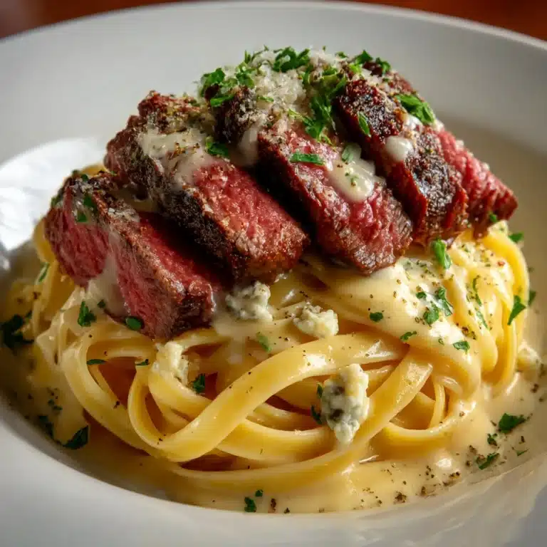 Savory Steak Gorgonzola Alfredo with Creamy Parmesan Sauce Recipe