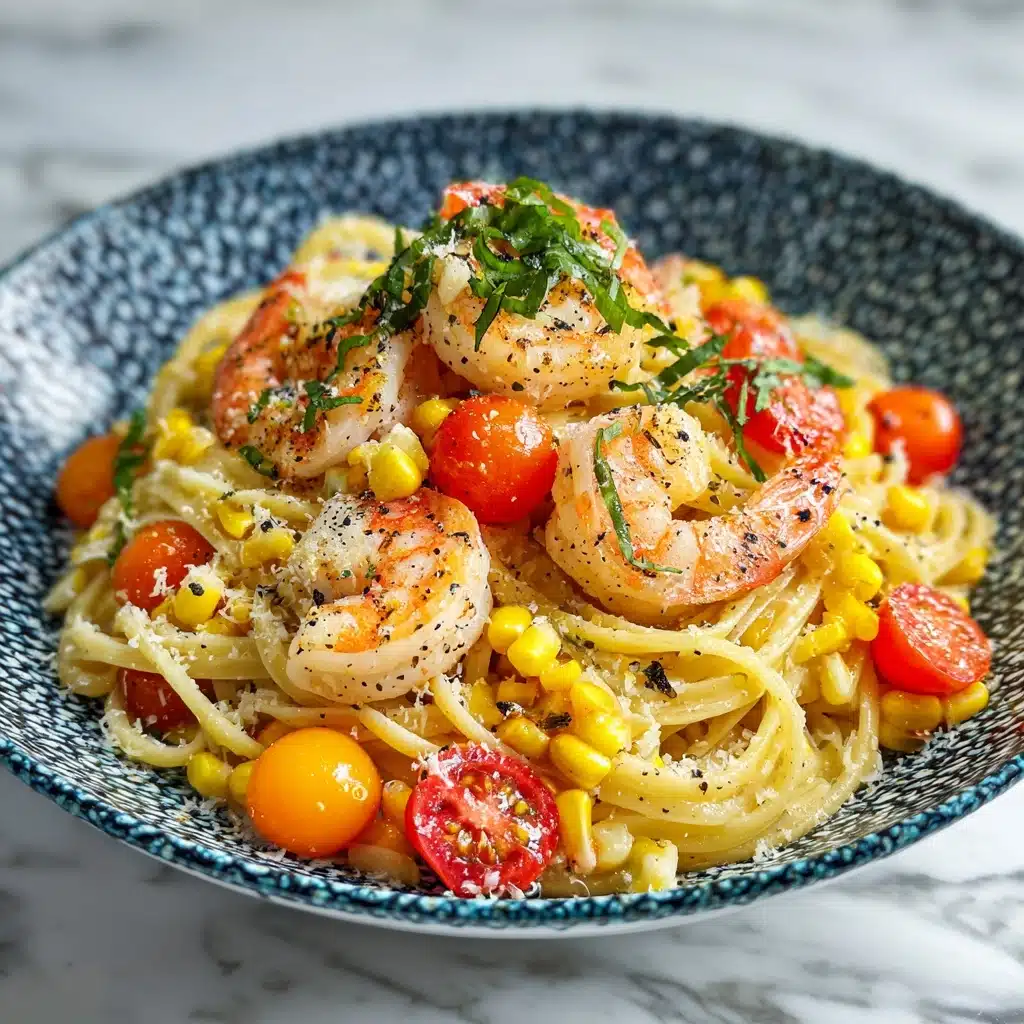 Creamy Shrimp Pasta with Corn and Tomatoes Recipe - Recipe Image