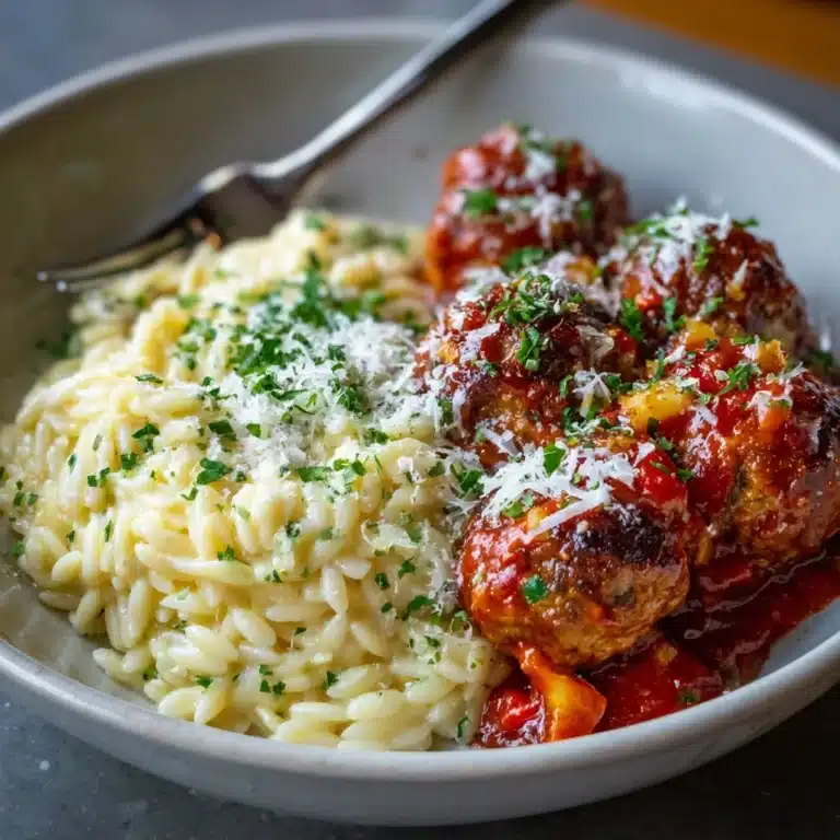 Chicken Meatballs with Peppers and Orzo Recipe