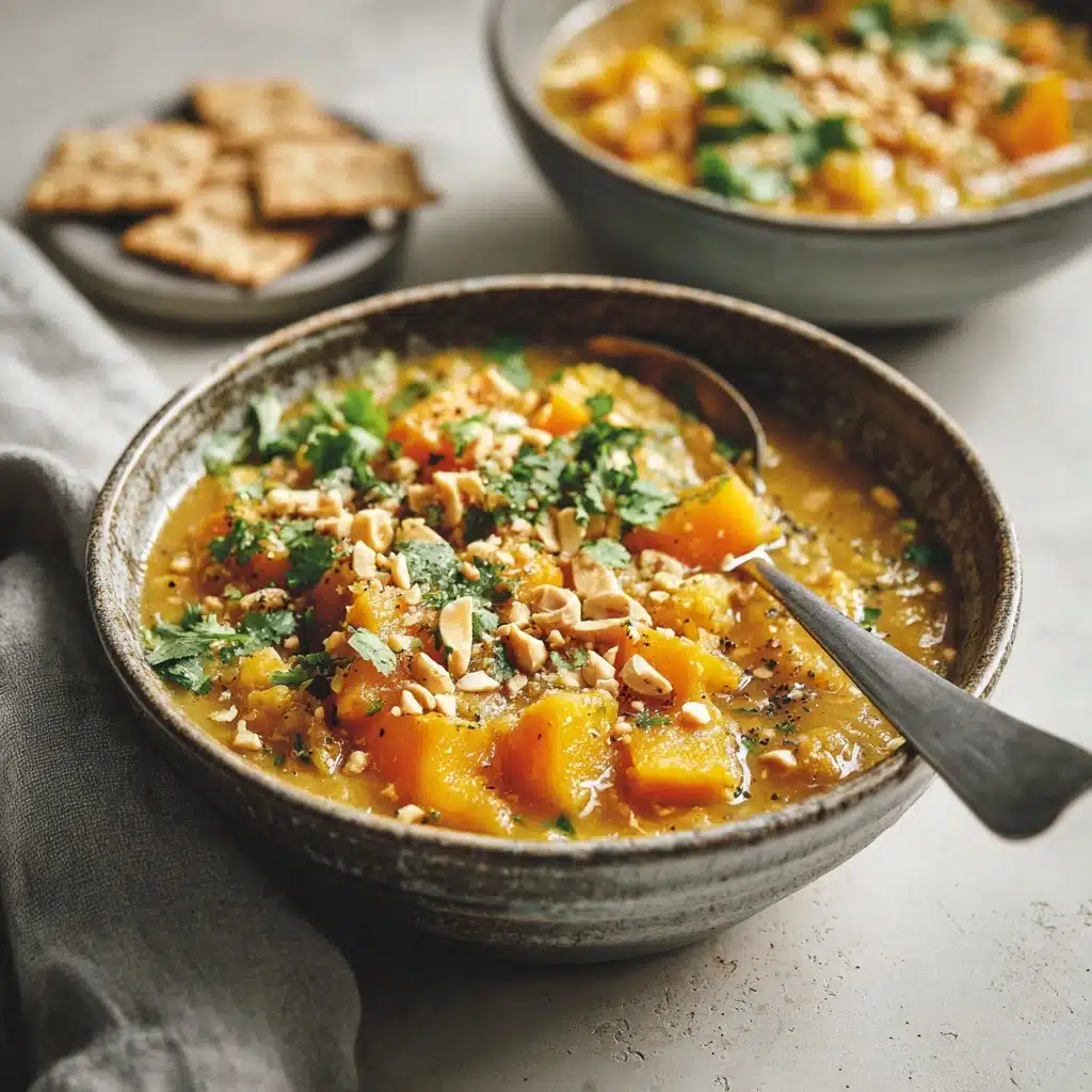 Spicy Peanut Soup with Sweet Potato + Kale Recipe - Recipe Image