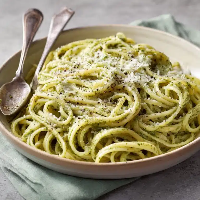 Linguine with Creamy Arugula Walnut Pesto Recipe