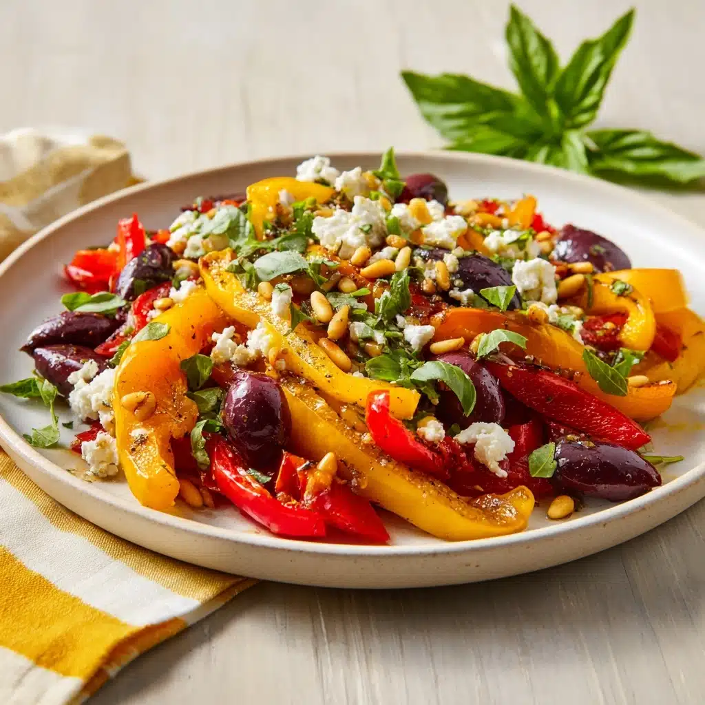 Roasted Pepper Salad with Feta, Pine Nuts & Basil Recipe - Recipe Image