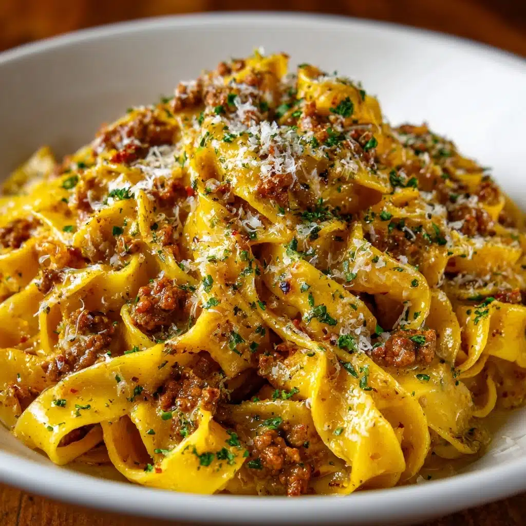One-Pot Creamy Beef and Garlic Butter Pasta Recipe - Recipe Image