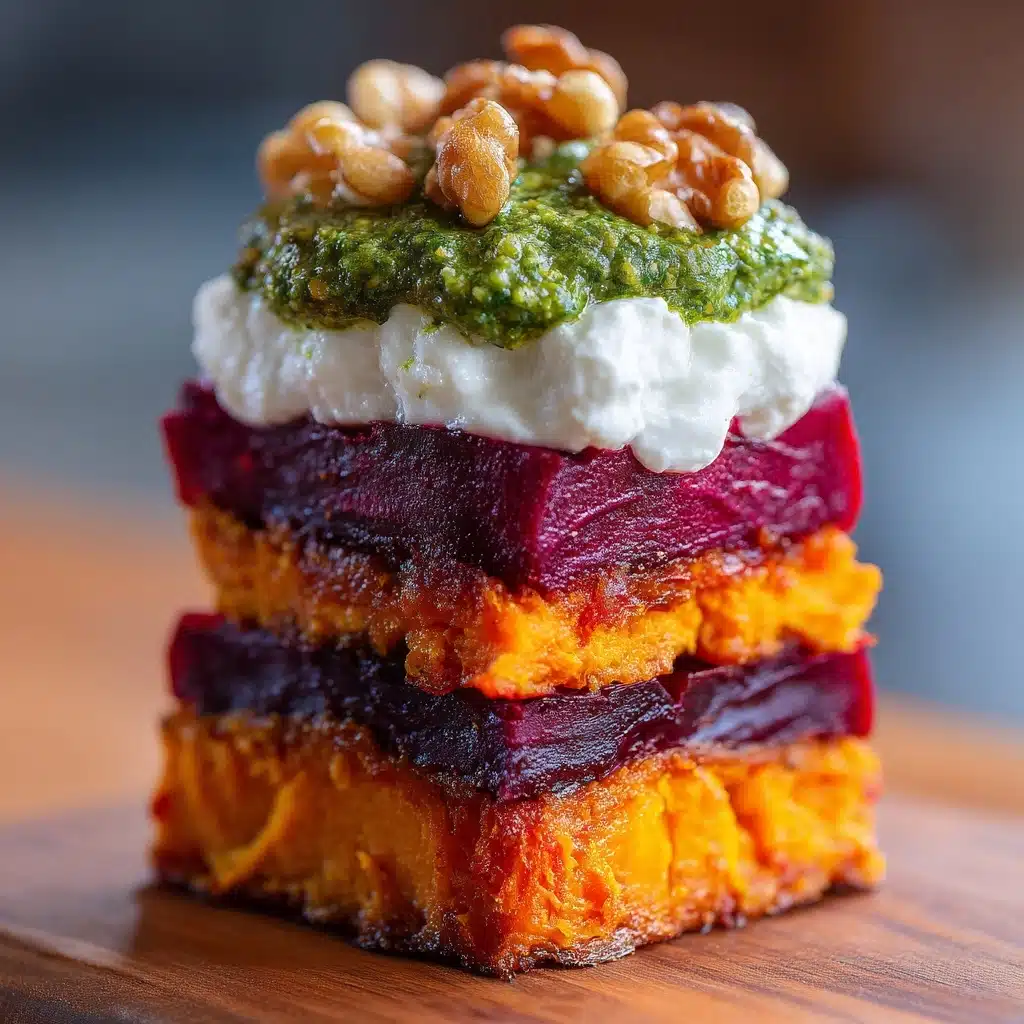 Sweet Potato & Beet Stacks with Pesto, Burrata & Walnuts Recipe - Recipe Image