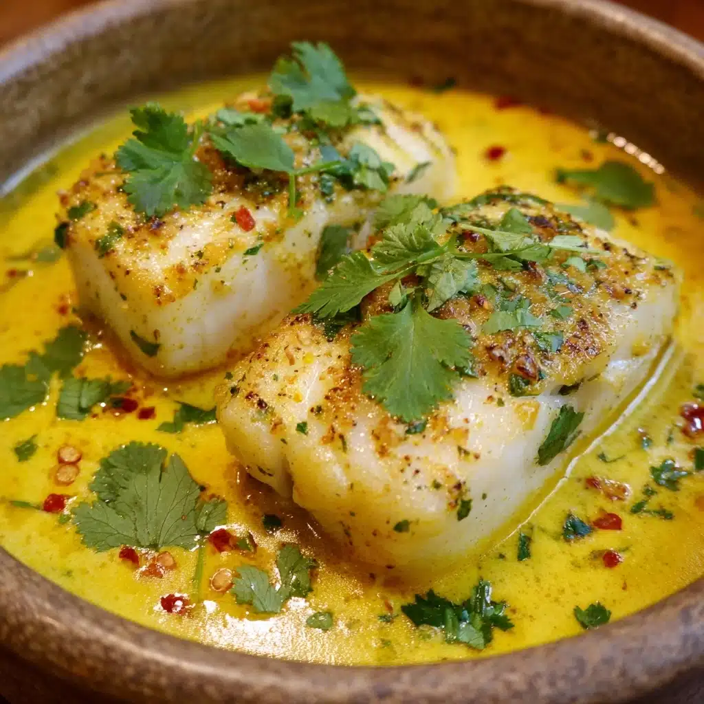 South Indian Style Coconut Cod Curry with Saffron Butter Recipe - Recipe Image