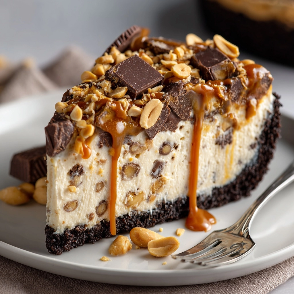 No-Bake Snickers Cheesecake Recipe - Recipe Image