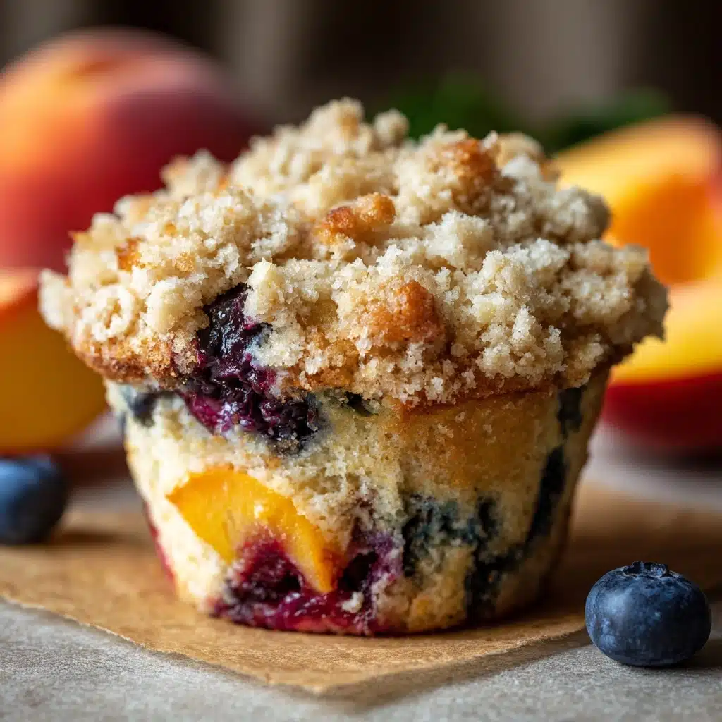Blueberry Peach Coffee Cake Muffins Recipe - Recipe Image