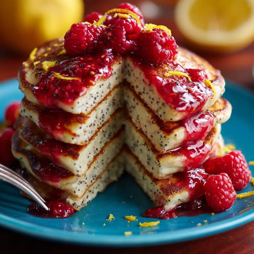 Lemon-Poppy Seed Pancakes with Raspberry Syrup Recipe - Recipe Image