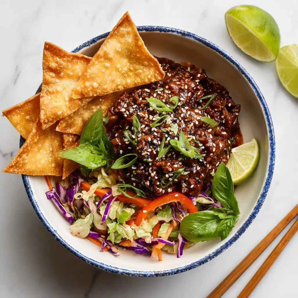 Teriyaki Chicken Wonton Taco Bowls Recipe - Recipe Image