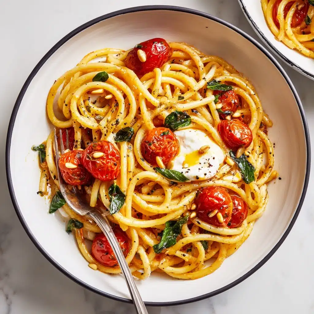 Pasta with Burst Cherry Tomatoes, Burrata and Basil Recipe