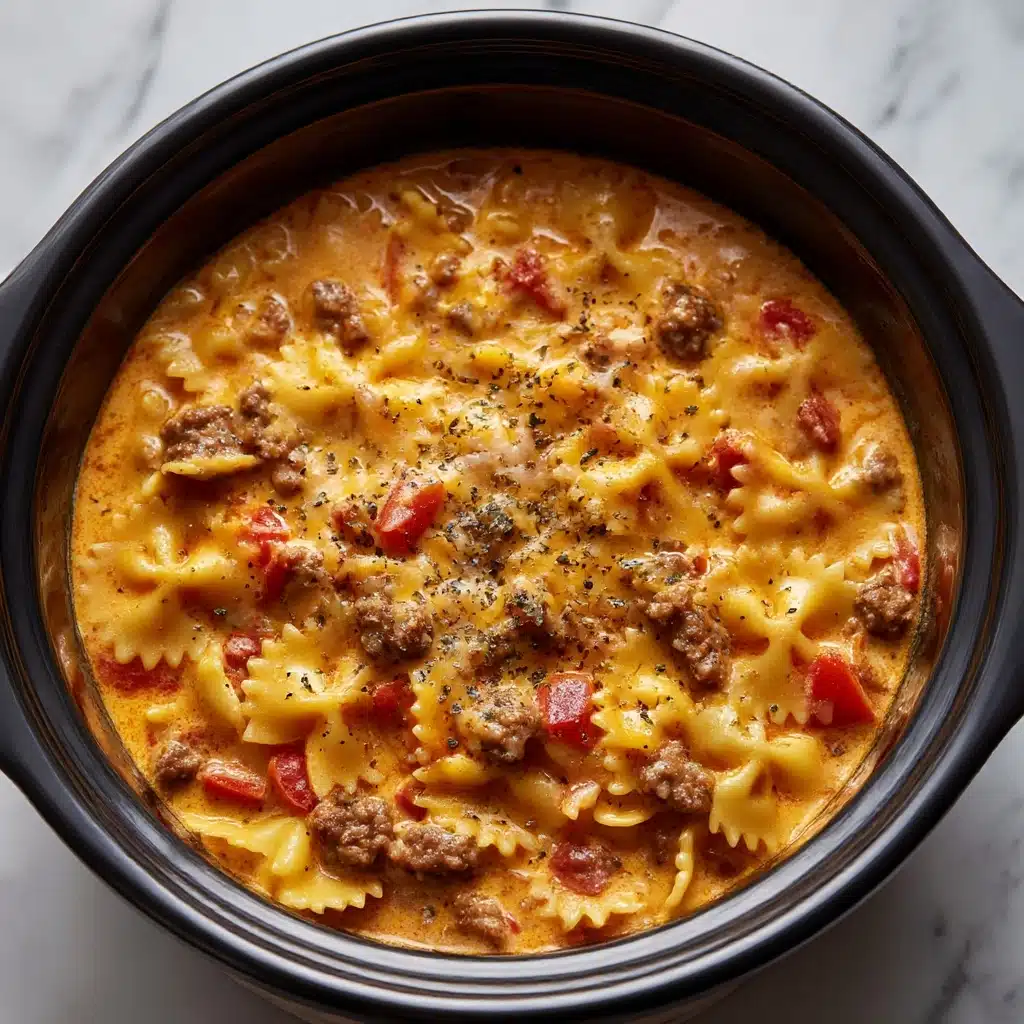 Easy Crockpot Dinner Pot Beef and Bowtie Pasta Recipe - Recipe Image