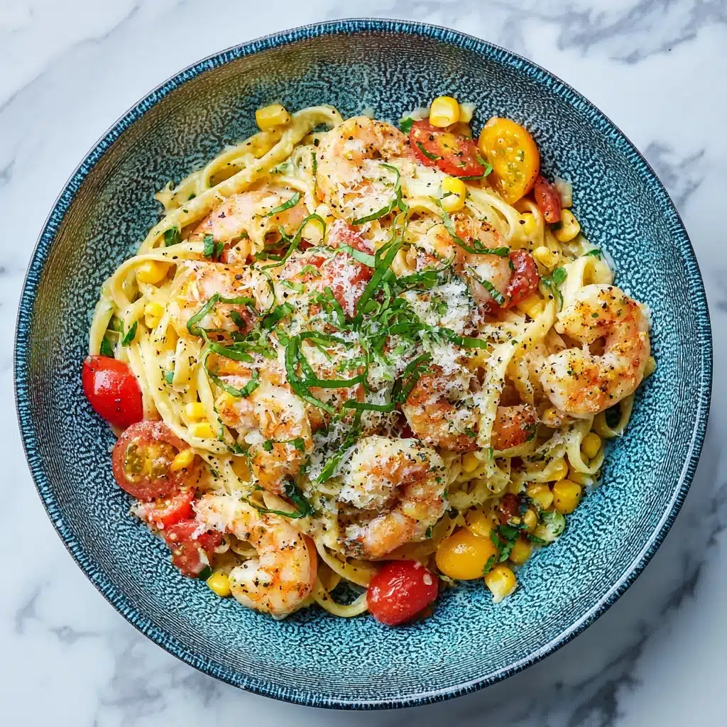 Creamy Shrimp Pasta with Corn and Tomatoes Recipe