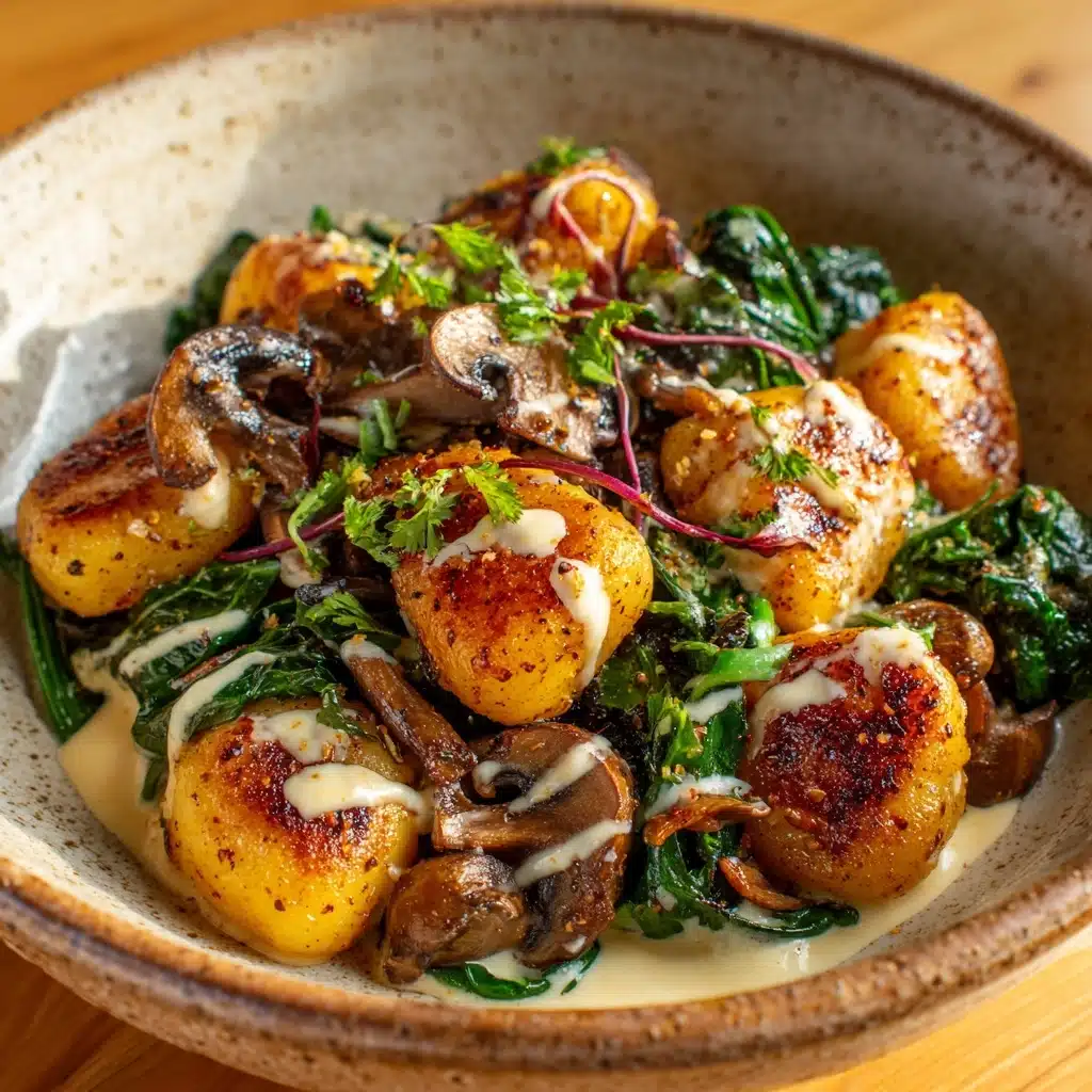 Mushroom Gnocchi with Arugula and Walnut Pesto Recipe - Recipe Image
