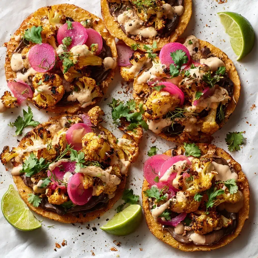 Cauliflower Black Bean Tostadas with Queso and Pickled Onion Recipe - Recipe Image