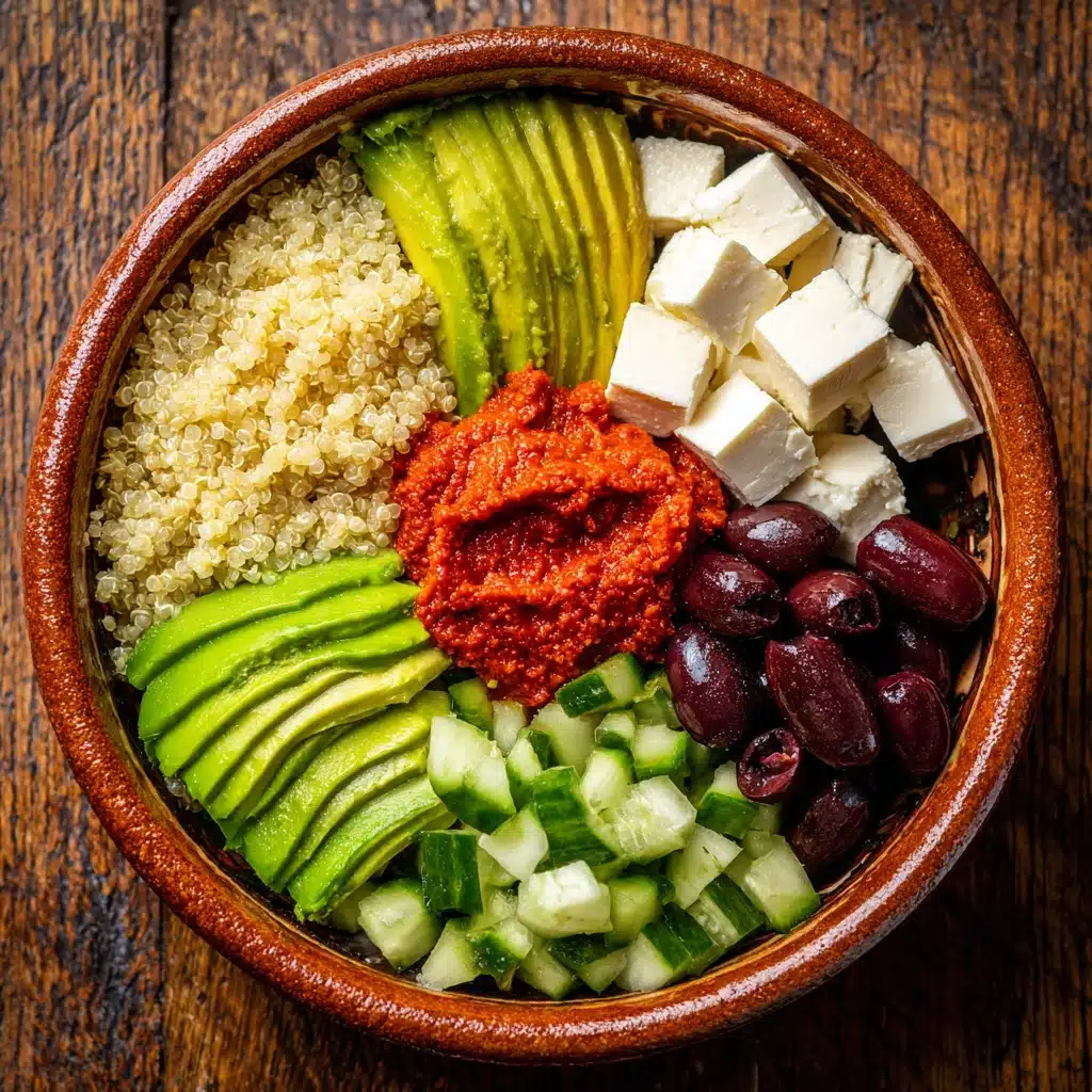 Mediterranean Quinoa Bowls with Roasted Red Pepper Sauce Recipe - Recipe Image