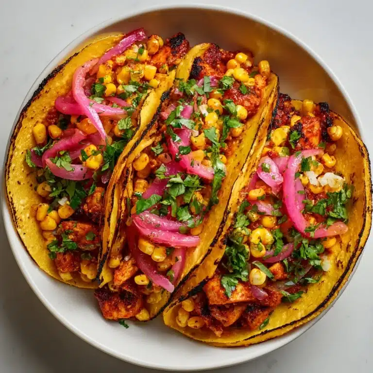 Red Chile Chicken Tacos with Creamy Corn Recipe