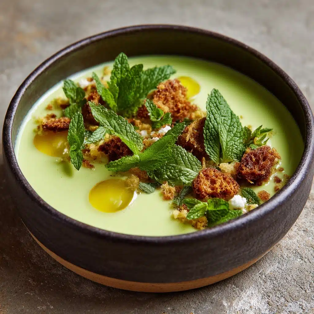 Green Pea & Asparagus Soup with Feta, Mint & Pita Croutons Recipe