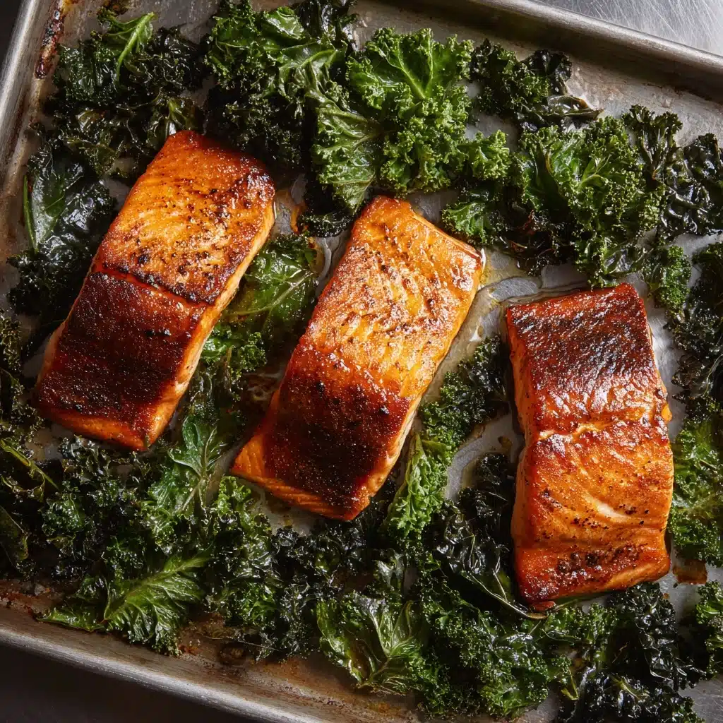 Sheet Pan Blackened Salmon with Garlicky Kale Recipe - Recipe Image