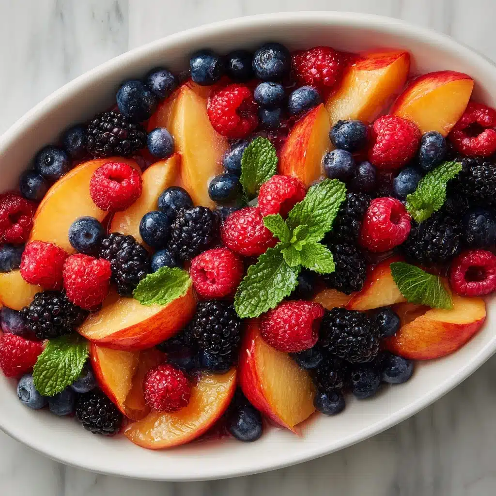 Peaches and Berries with Lemon-Mint Syrup Recipe - Recipe Image