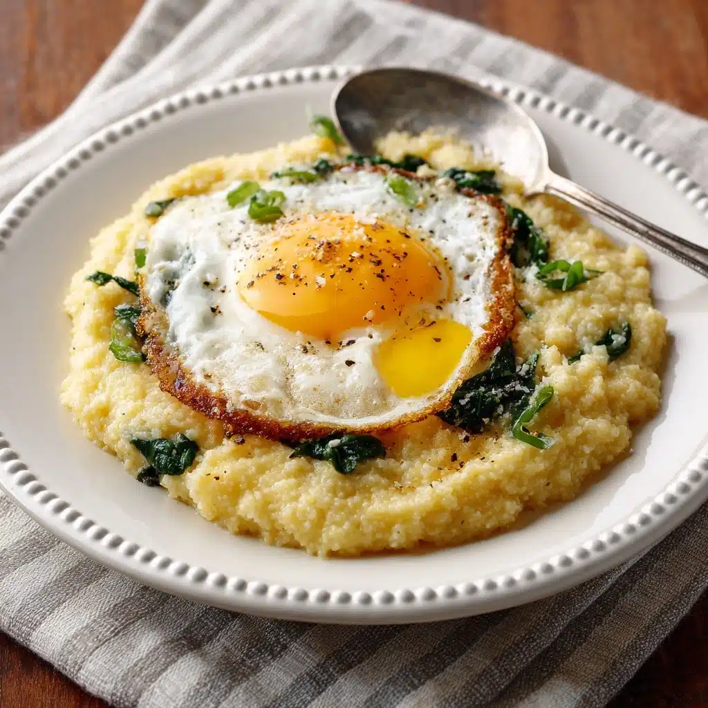 Cheesy Grits with Spinach and Fried Eggs Recipe - Recipe Image