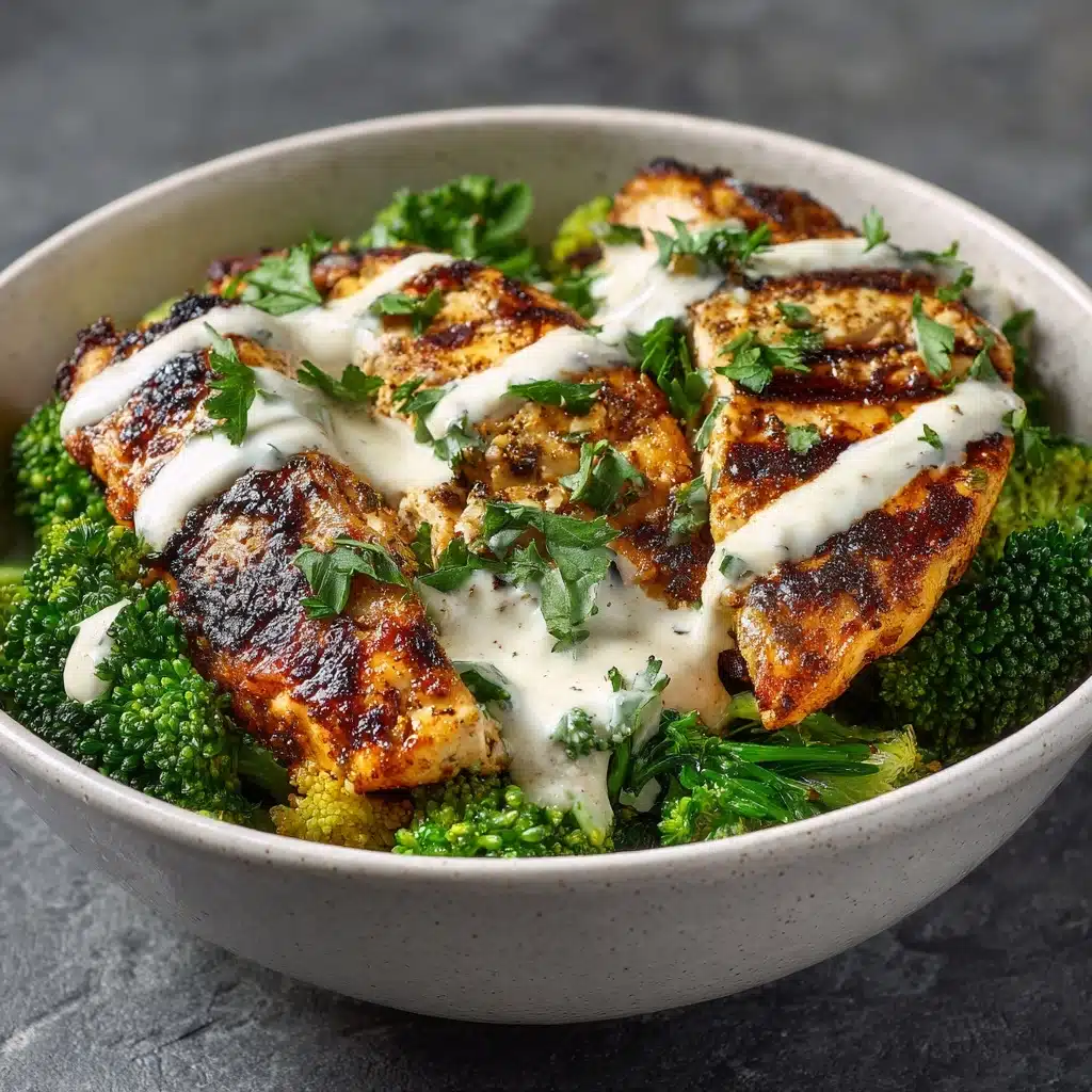 Grilled Chicken & Broccoli Bowls with Creamy Garlic Sauce Recipe - Recipe Image