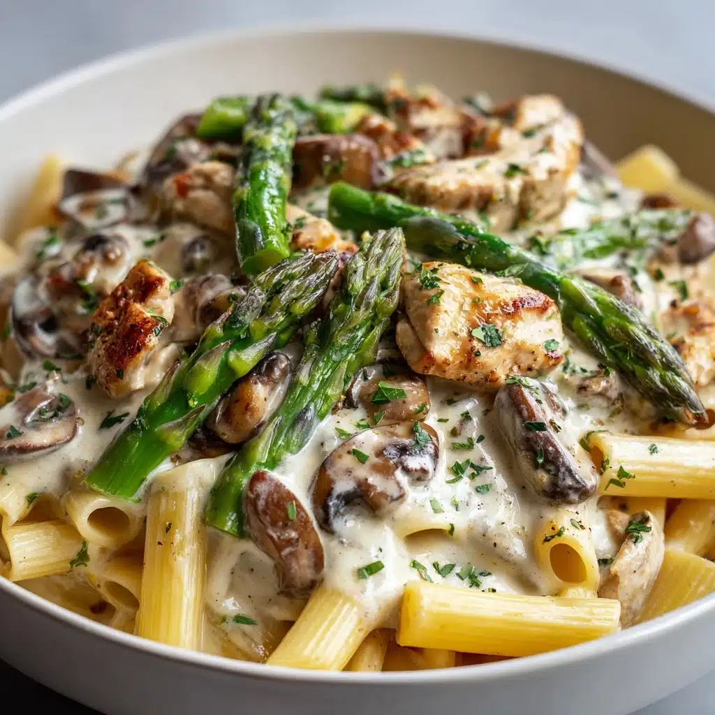 Creamy Mushroom and Asparagus Chicken Penne Recipe - Recipe Image