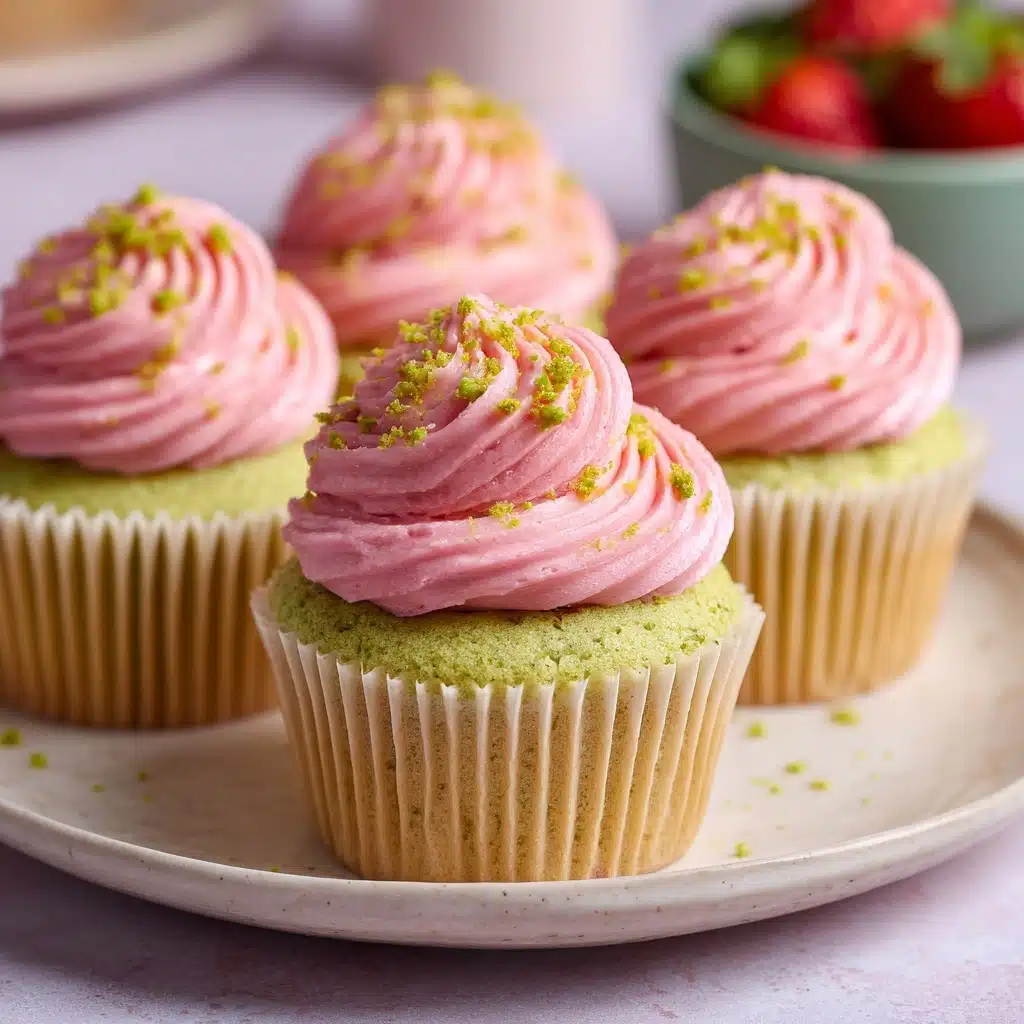Pistachio Cupcakes with Strawberry Buttercream Recipe - Recipe Image