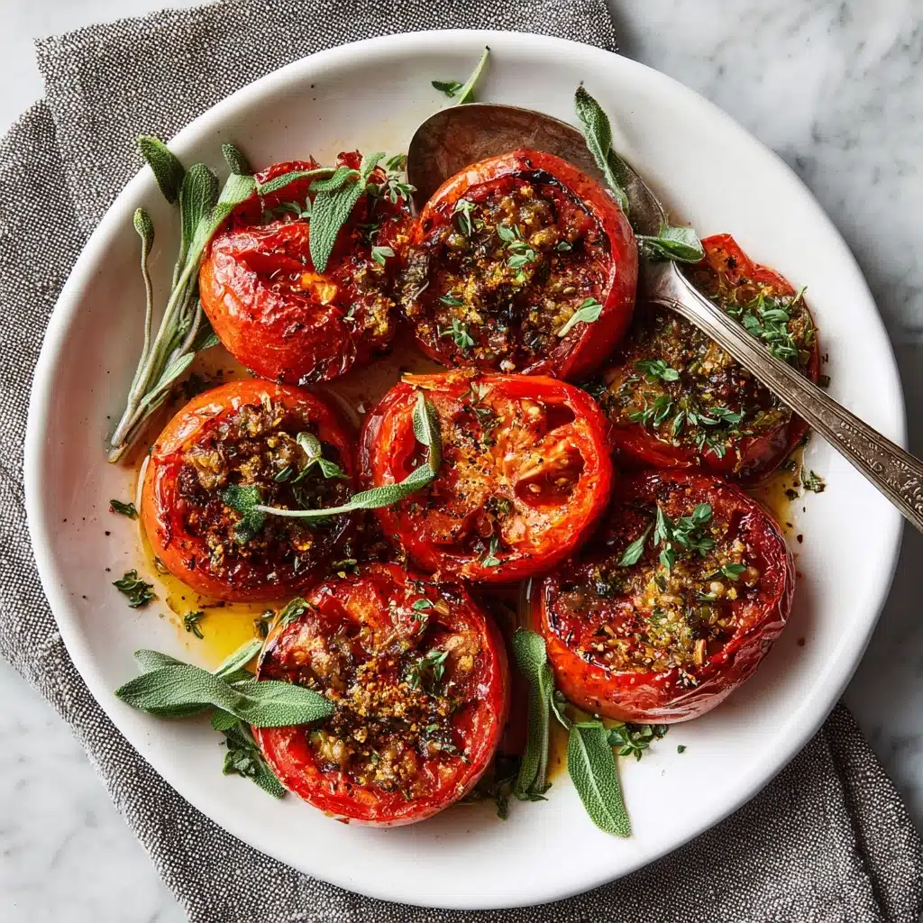 Roasted Plum Tomatoes with Garlicky Toasted Pecans Recipe - Recipe Image