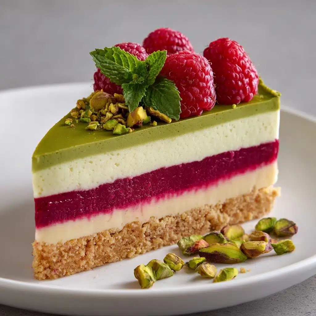 Elegant Pistachio Raspberry Crunch Cheesecake Recipe - Recipe Image