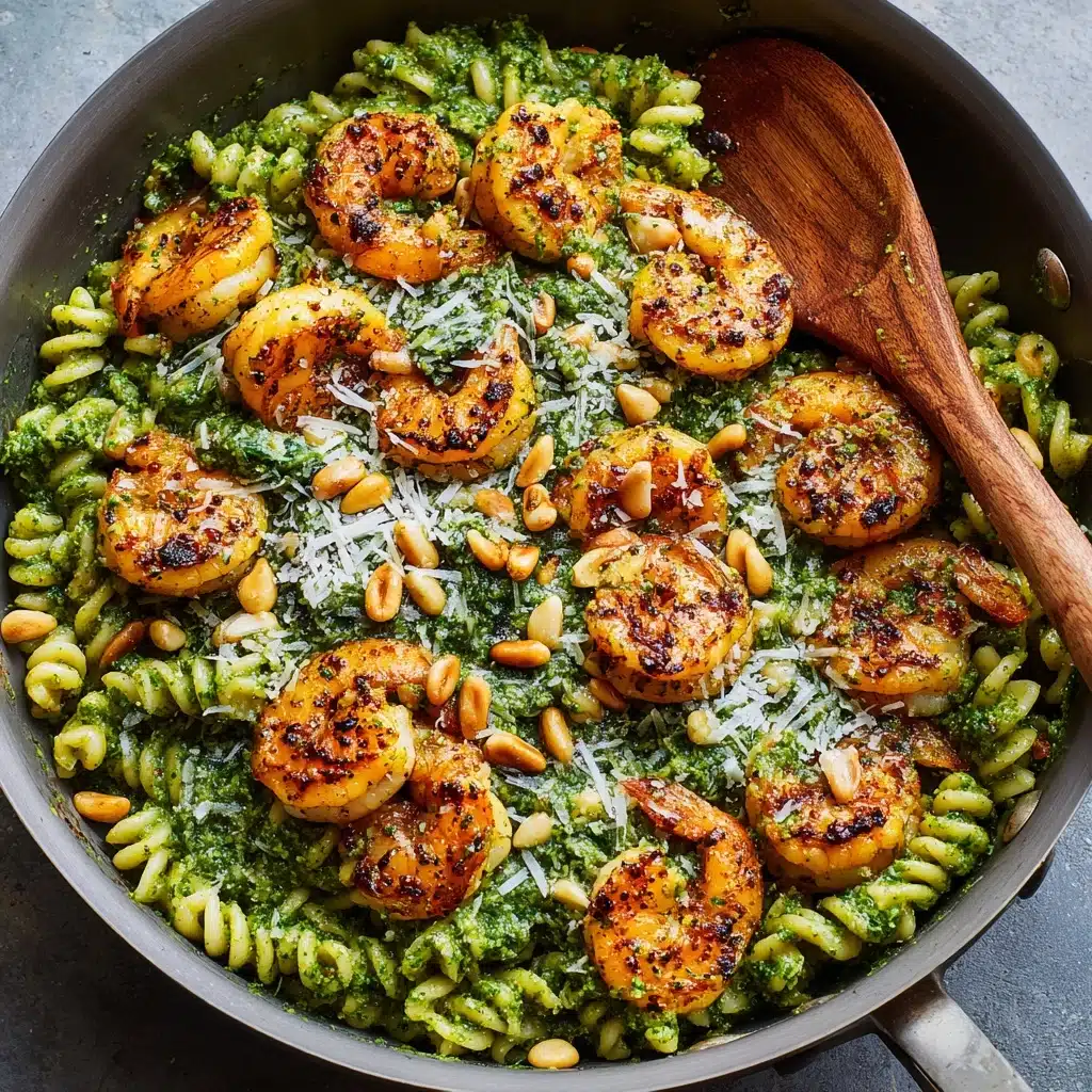 Asparagus-Spinach Pesto Pasta with Blackened Shrimp Recipe - Recipe Image