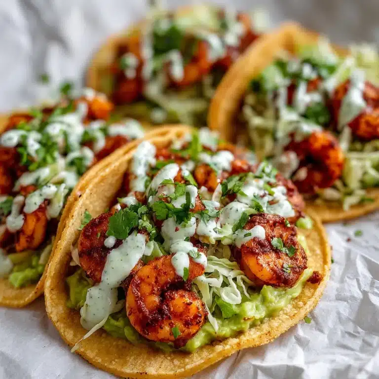 Spicy Shrimp Tacos with Garlic Cilantro Lime Slaw Recipe